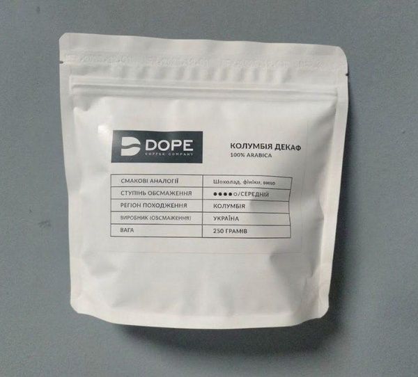 Кава зернова Dope 100% Арабика Колумбія Декаф, 250 грам 2867379322 фото